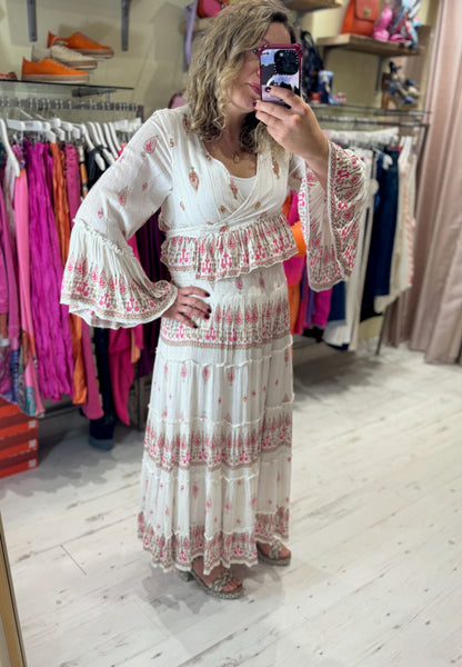 Ophelia Boho Embellished Wrap Top | Pink/White