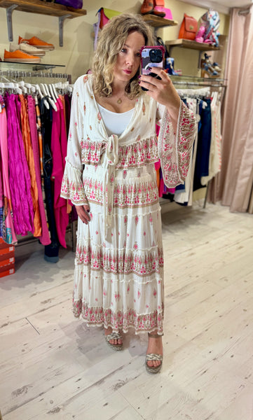 Ophelia Boho Embellished Wrap Top | Pink/White