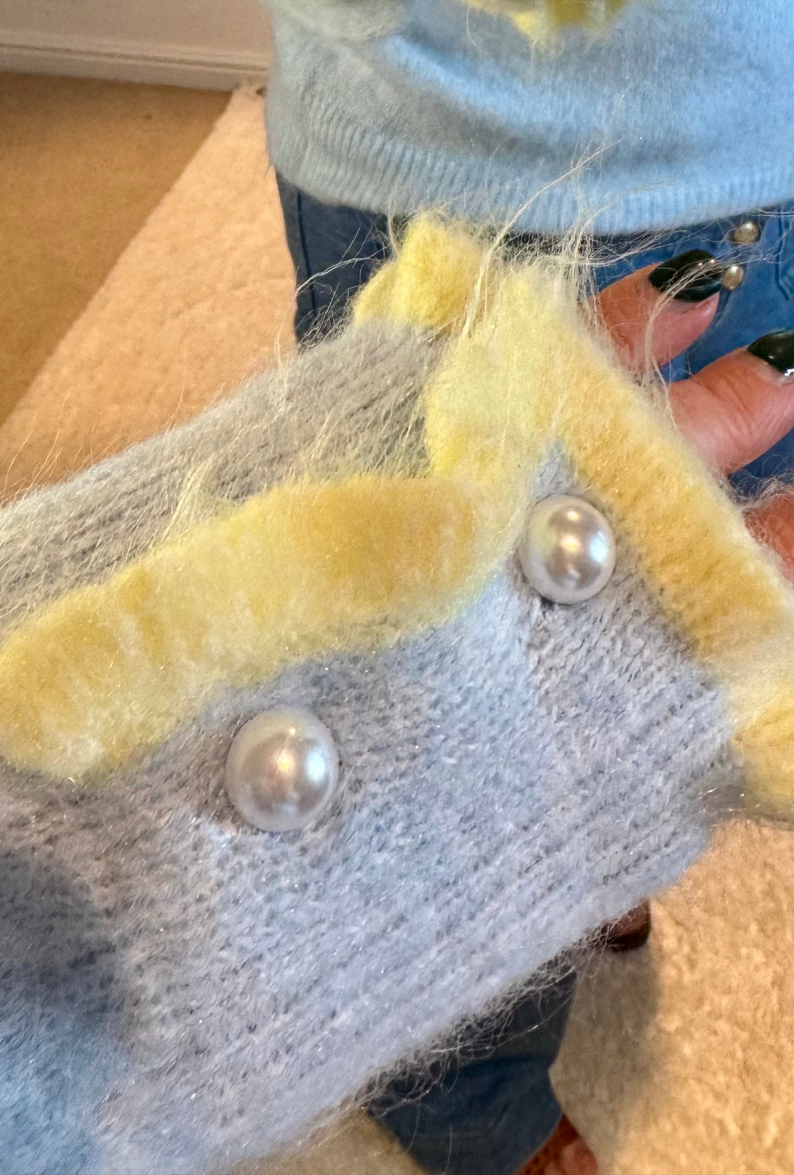 Pretty Frill and Pearl Detail Jumper | Baby Blue/Yellow