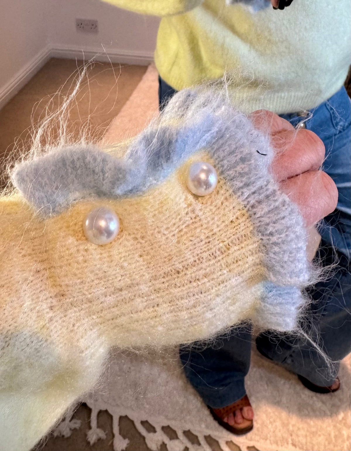 Pretty Frill and Pearl Detail Jumper | Yellow/Baby Blue