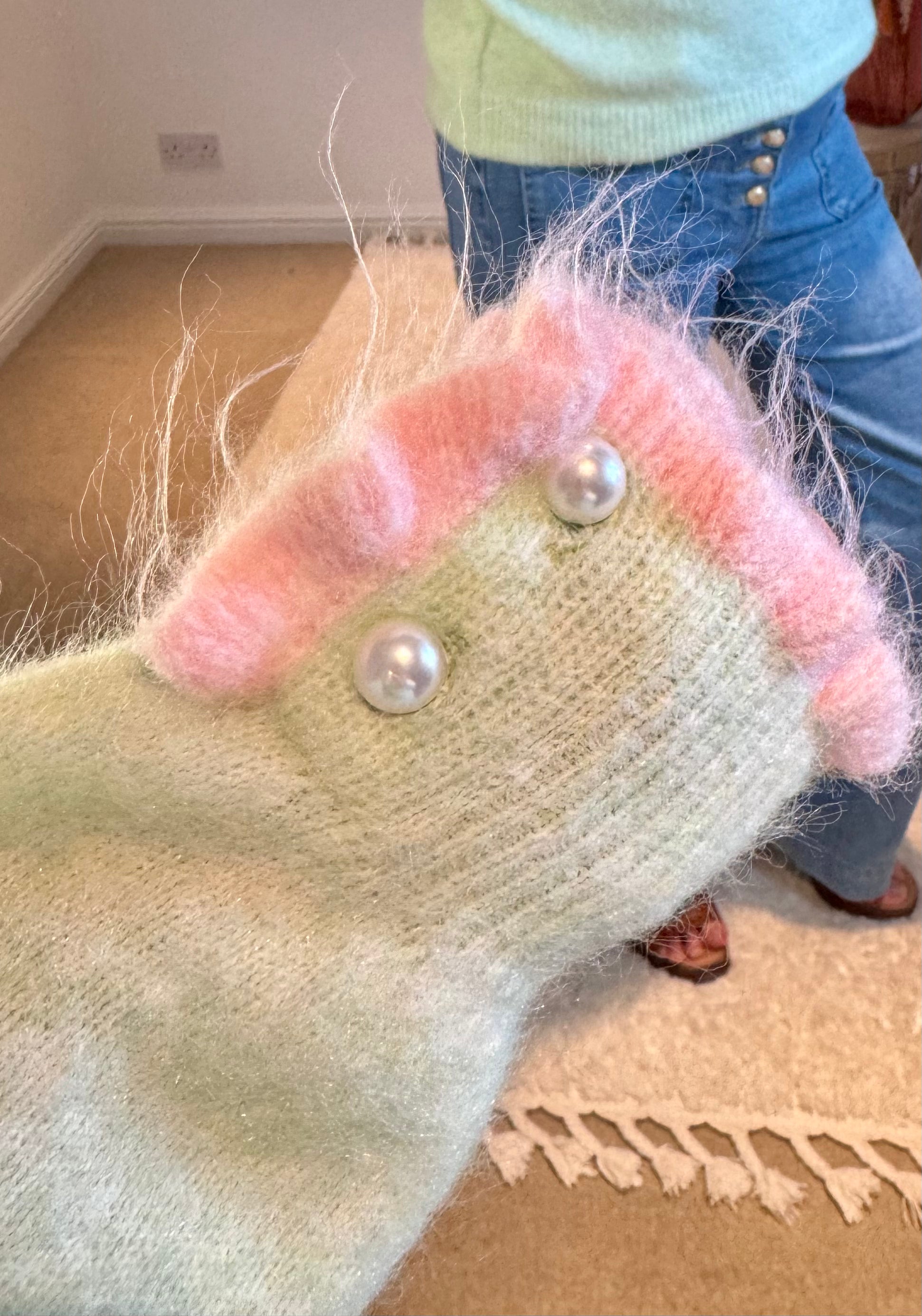 Pretty Frill and Pearl Detail Jumper | Soft Pistachio/Pink