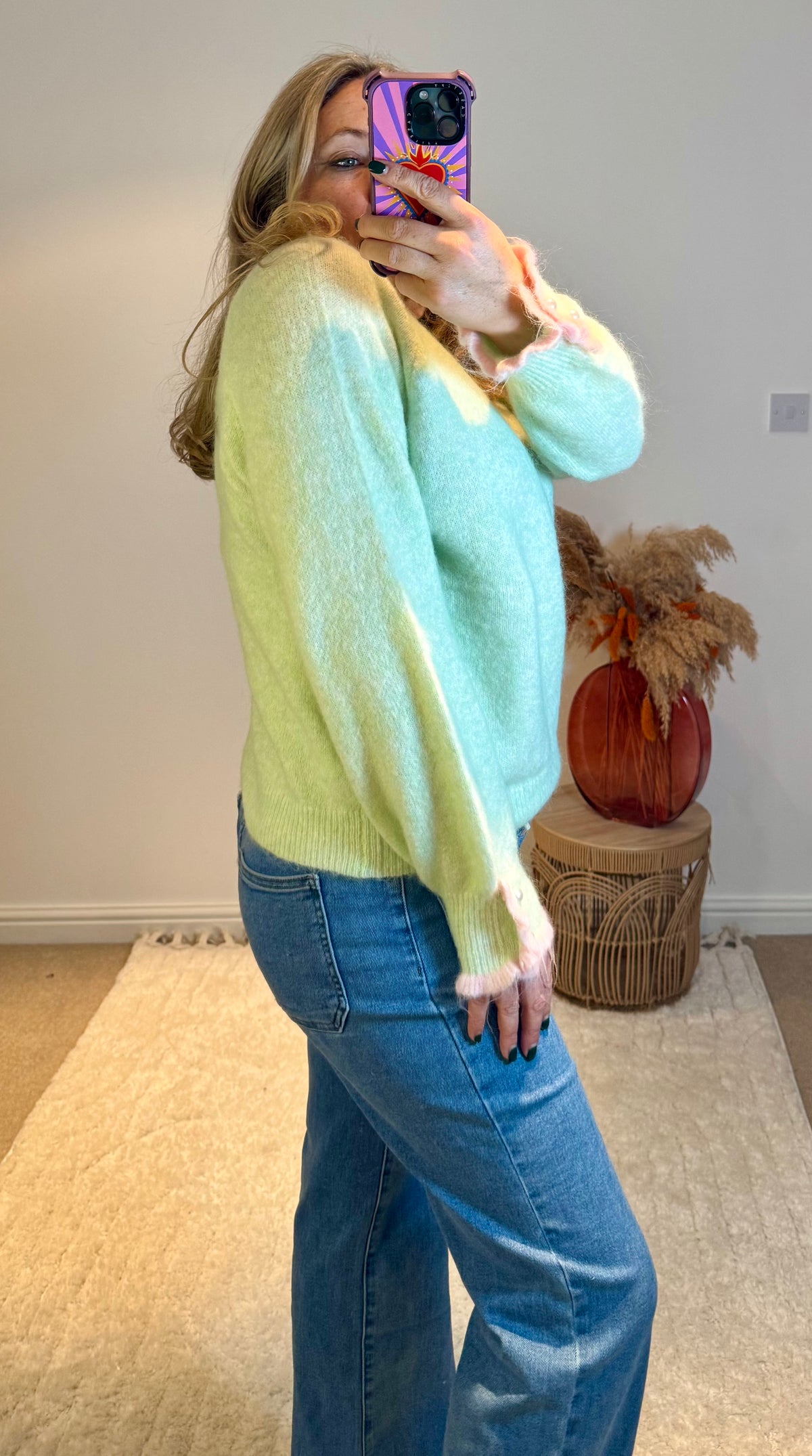 Pretty Frill and Pearl Detail Jumper | Soft Pistachio/Pink