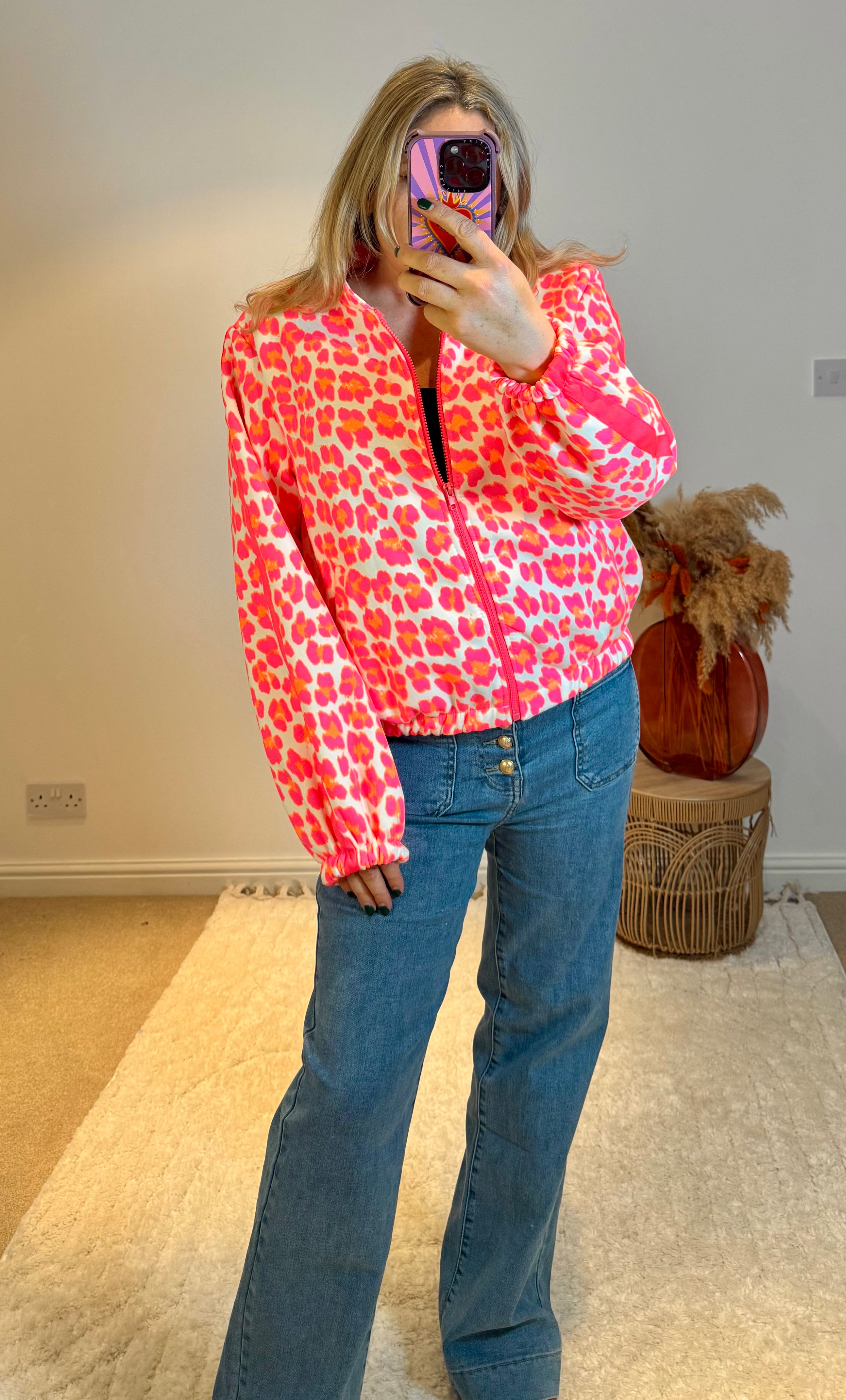 Bright Leopard Retro Track Top | Pink Multi