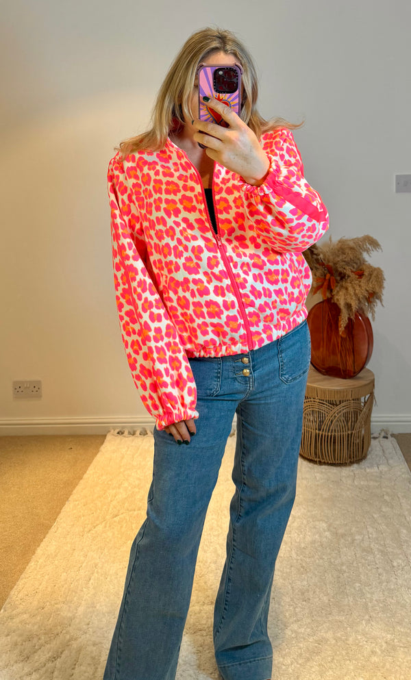 Bright Leopard Retro Track Top | Pink Multi