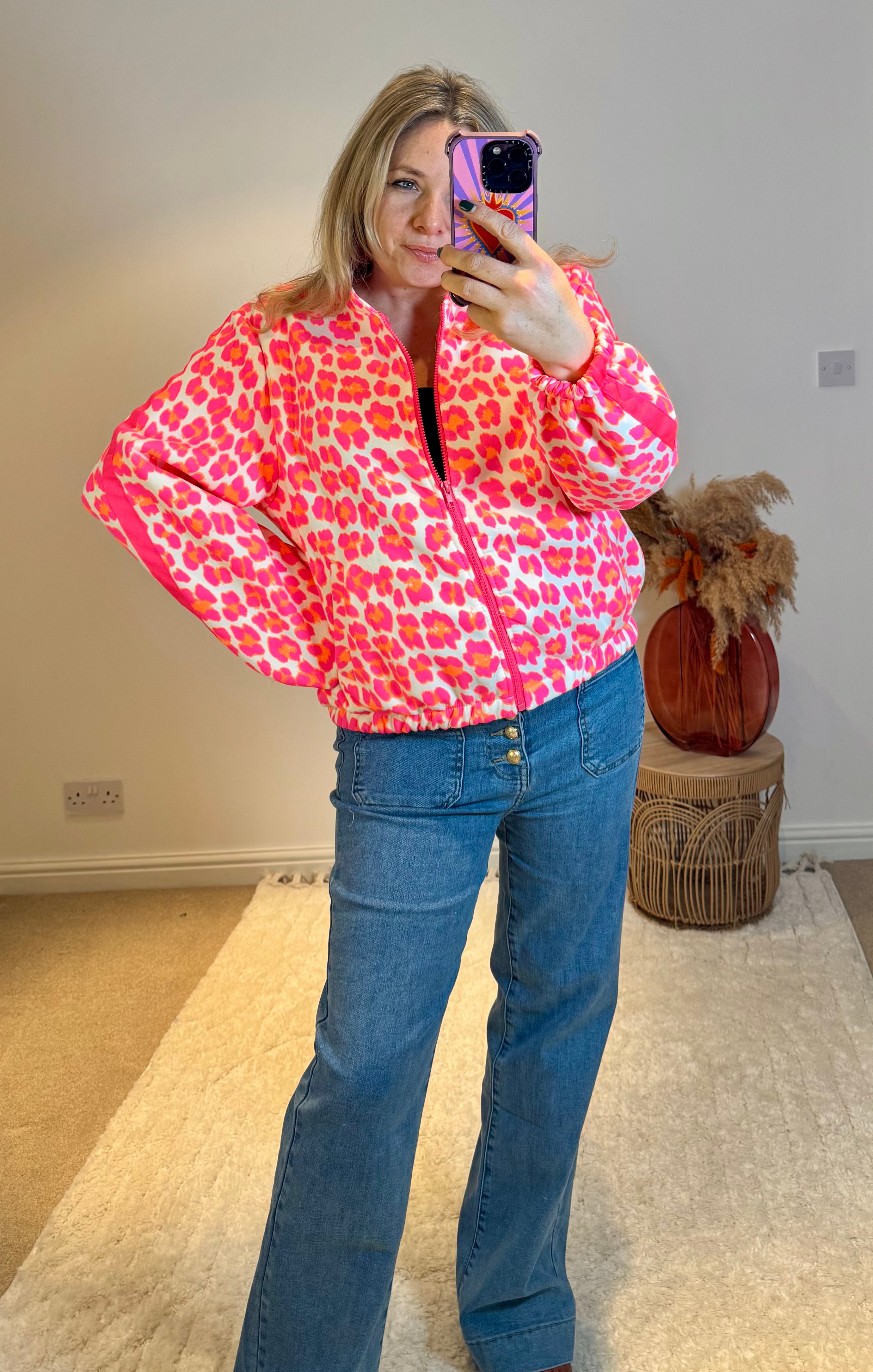 Bright Leopard Retro Track Top | Pink Multi