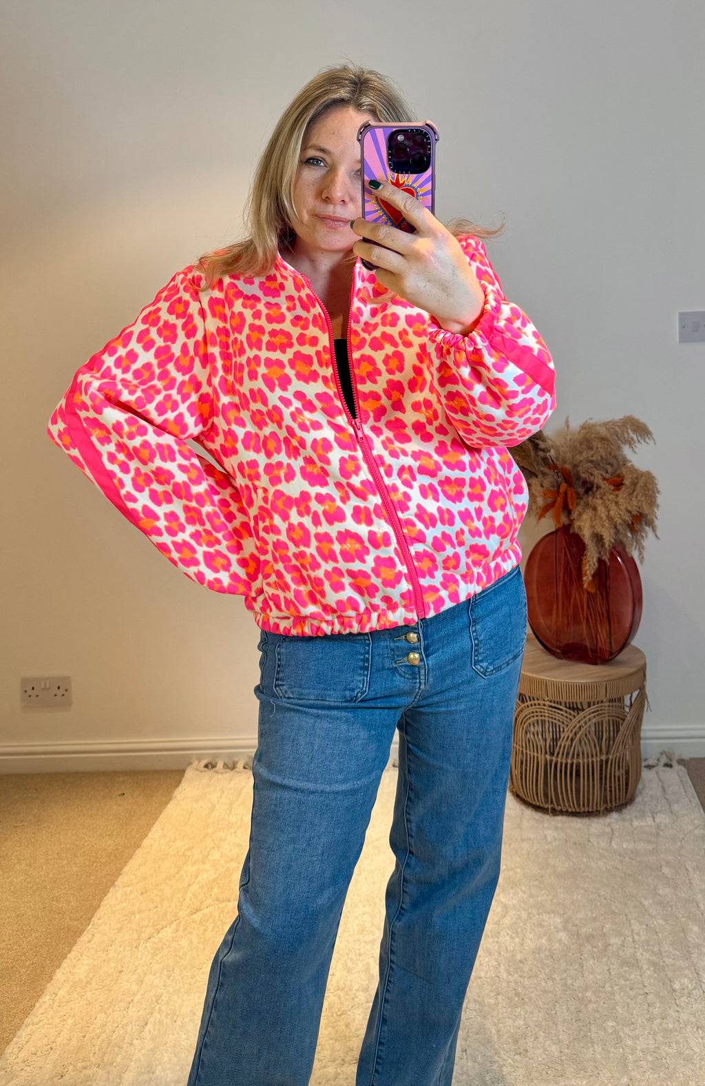 Bright Leopard Retro Track Top | Pink Multi