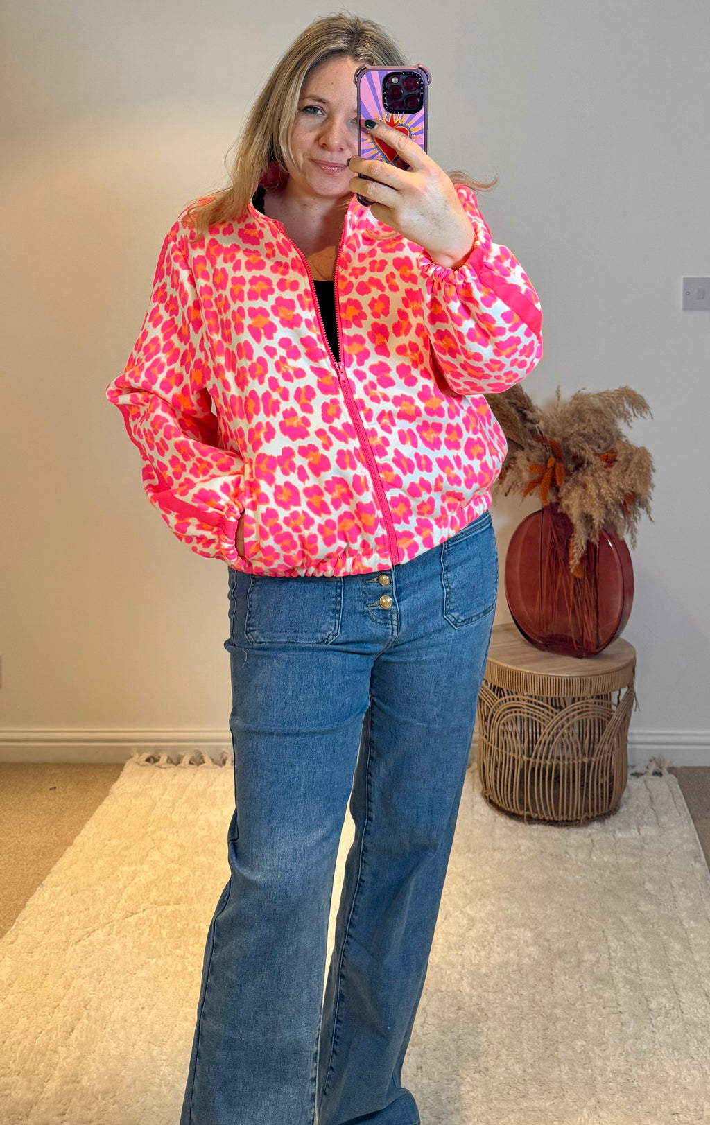 Bright Leopard Retro Track Top | Pink Multi