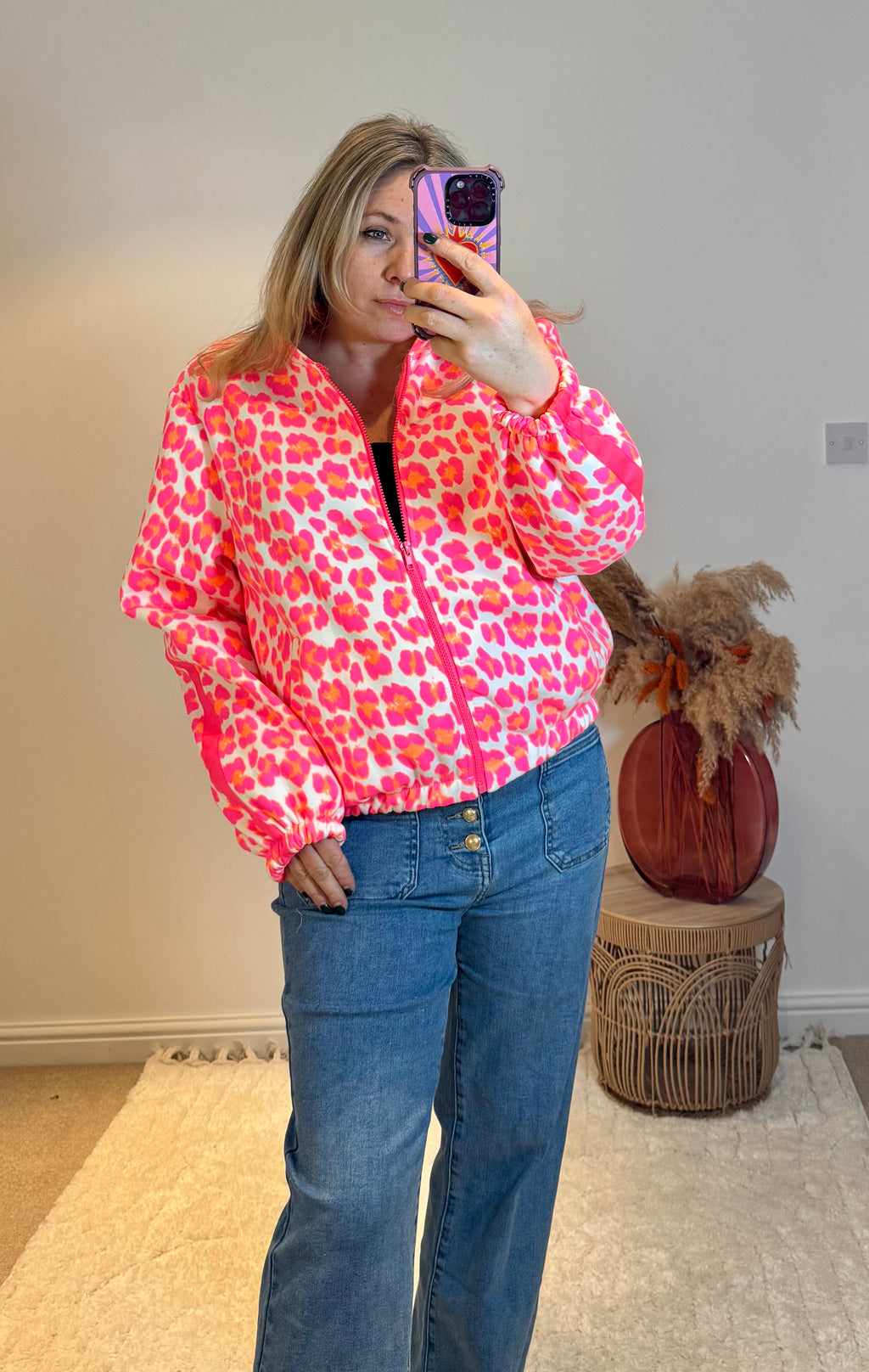 Bright Leopard Retro Track Top | Pink Multi