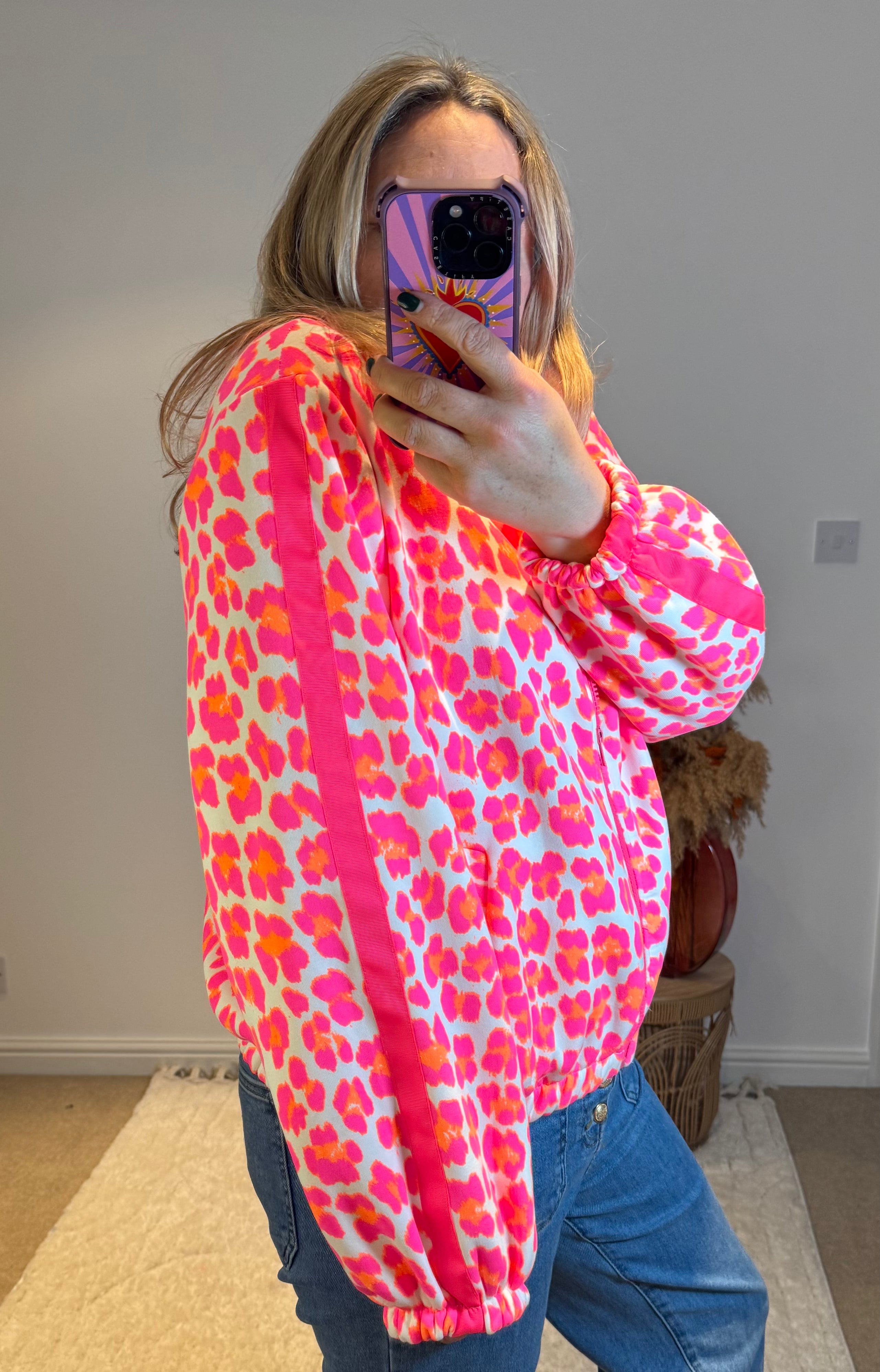 Bright Leopard Retro Track Top | Pink Multi