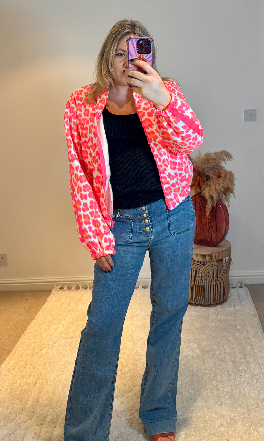 Bright Leopard Retro Track Top | Pink Multi