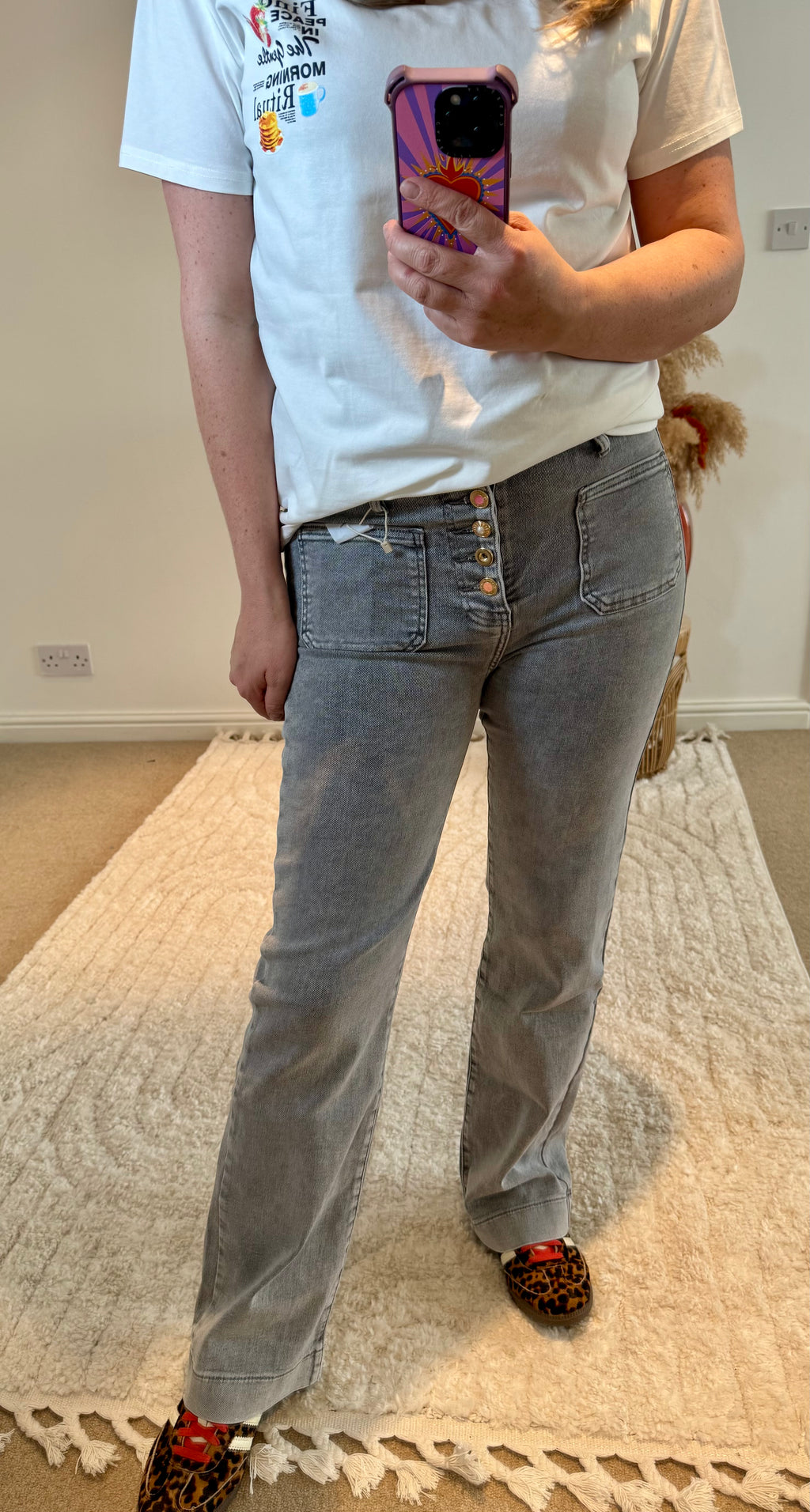 Folyrose Retro Wide Leg Jeans | Stone Wash Light Grey