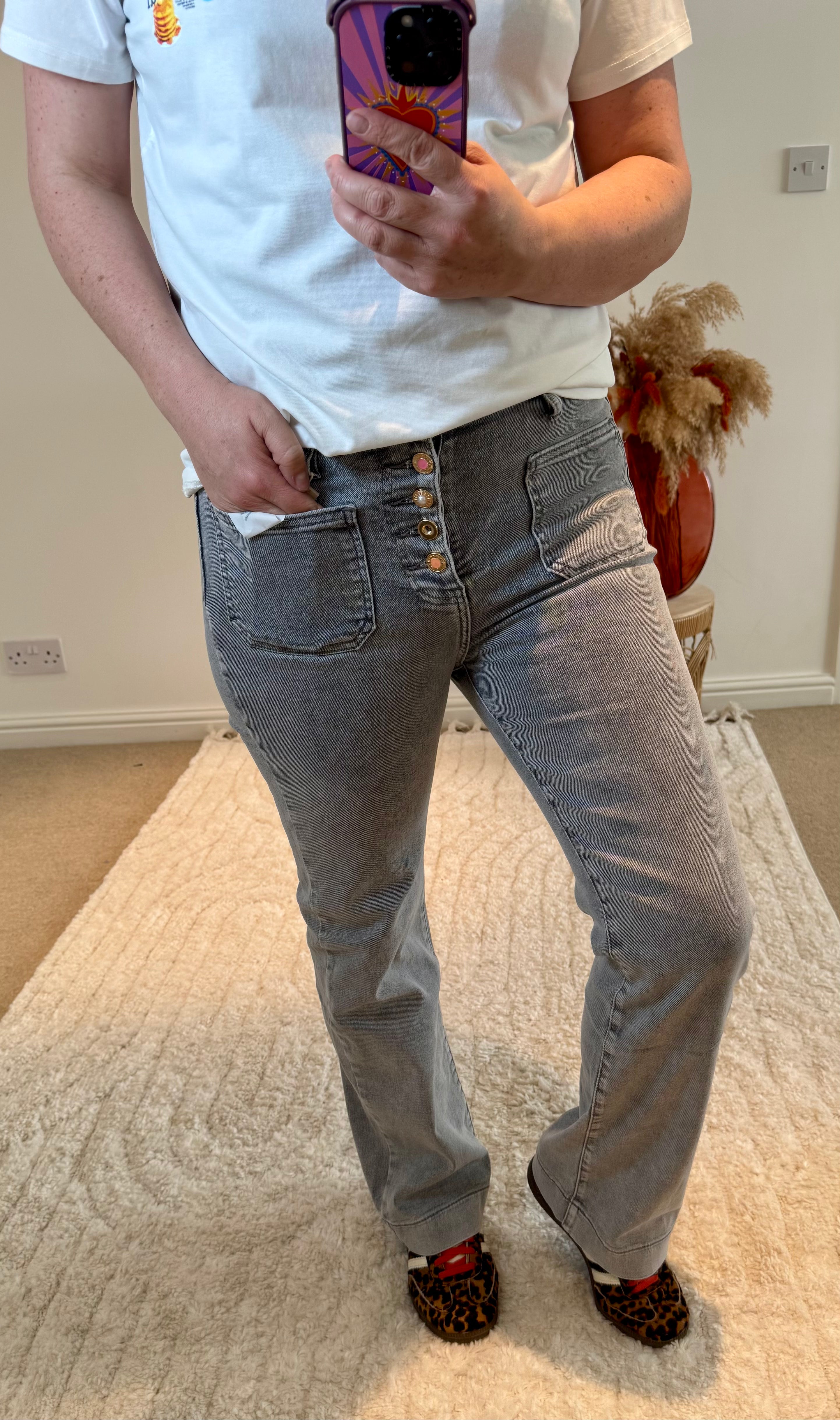 Folyrose Retro Wide Leg Jeans | Stone Wash Light Grey