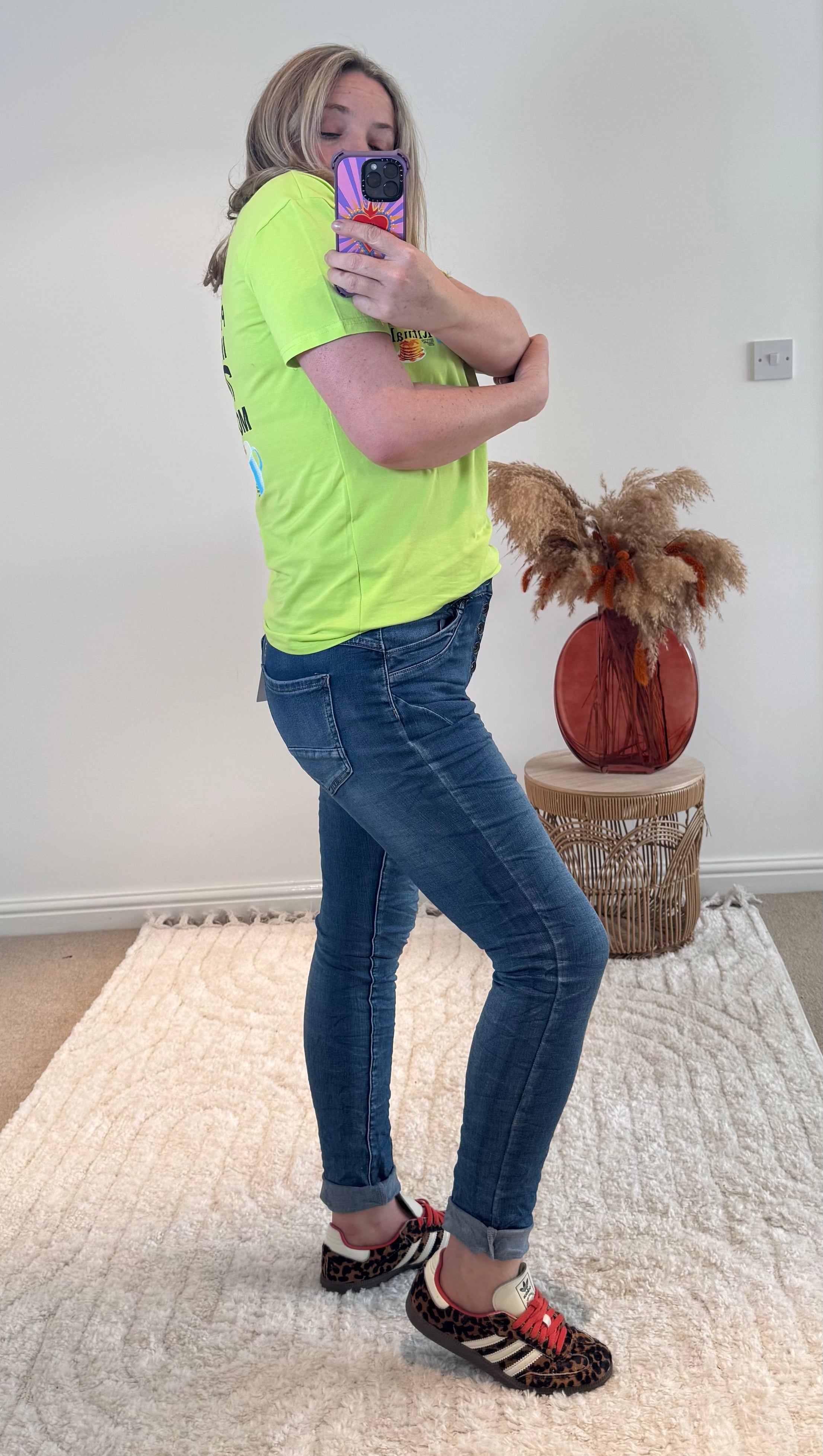 Slim Leg Crinkle Effect Exposed Button Jeans | Blue