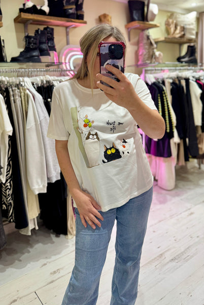 Quirky Cats Graphic Print Tee | Off White