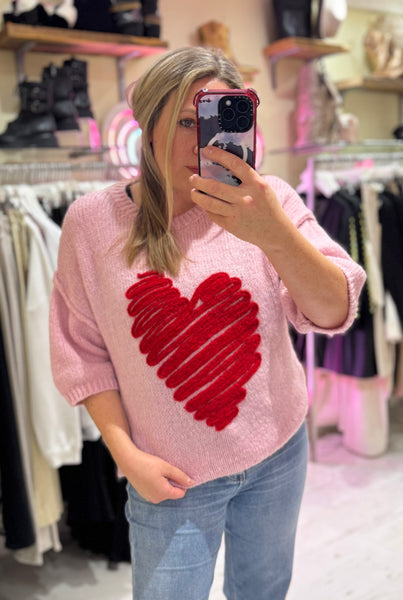 Heart Half Sleeve Jumper | Pink/Red