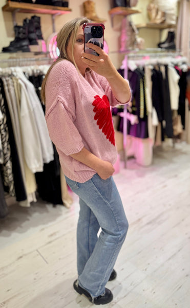 Heart Half Sleeve Jumper | Pink/Red