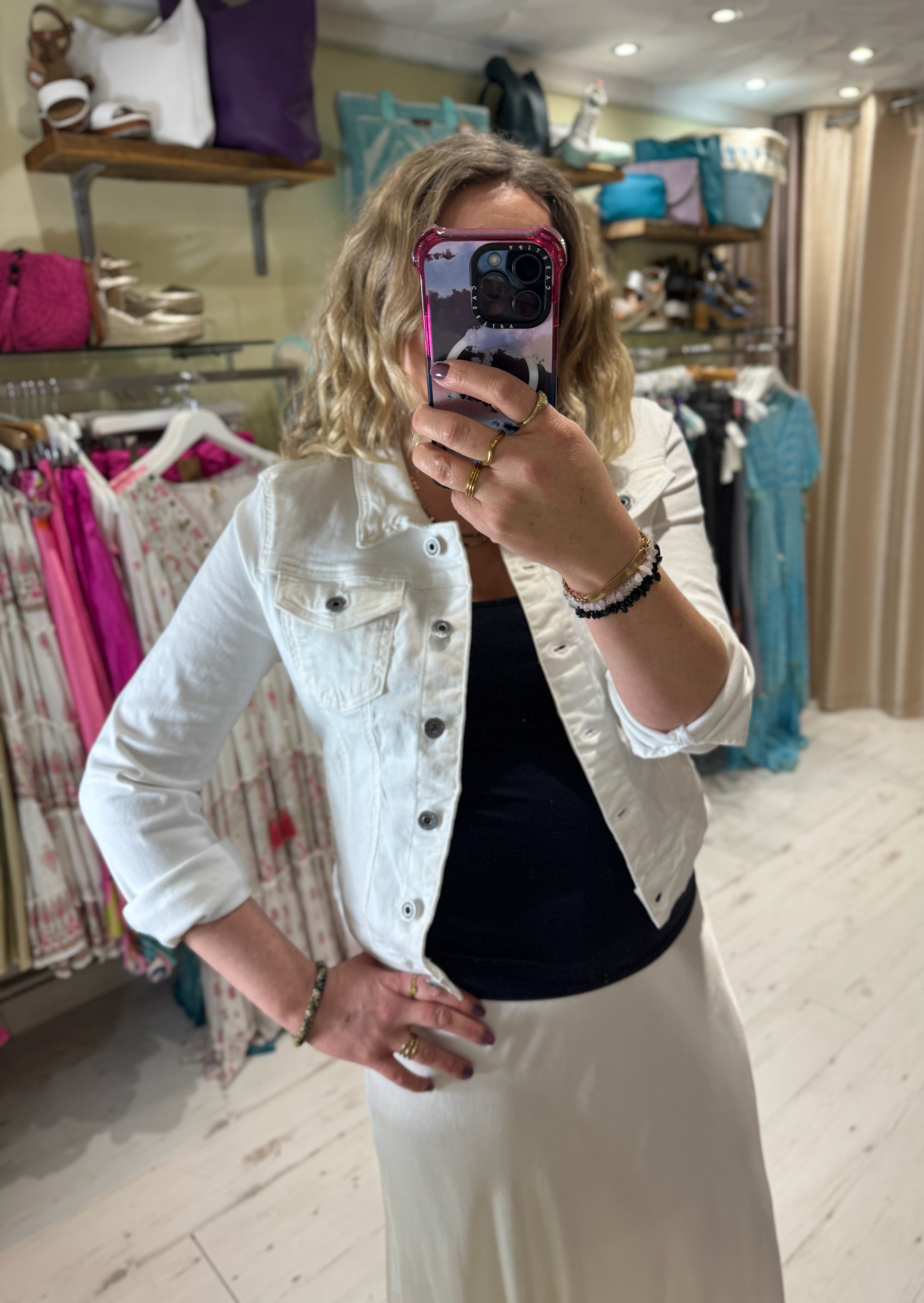 Denim Fitted Stretch Jacket | White