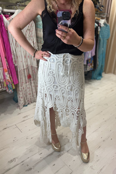 Freya Crochet Waterfall Skirt | Off White