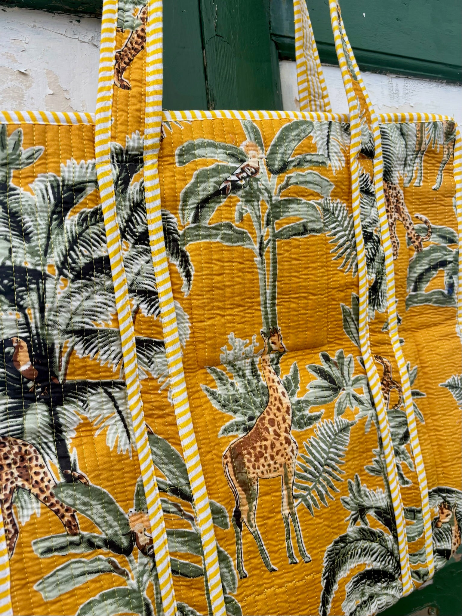 Boho Cotton Quilted Large Tote Bag | Mustard Wild Animal