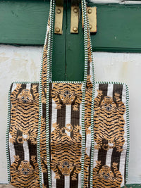 Boho Cotton Quilted Large Tote Bag | Tiger Stripes Olive