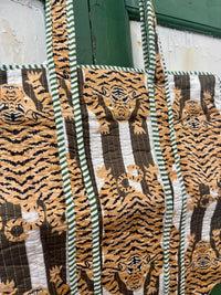 Boho Cotton Quilted Large Tote Bag | Tiger Stripes Olive