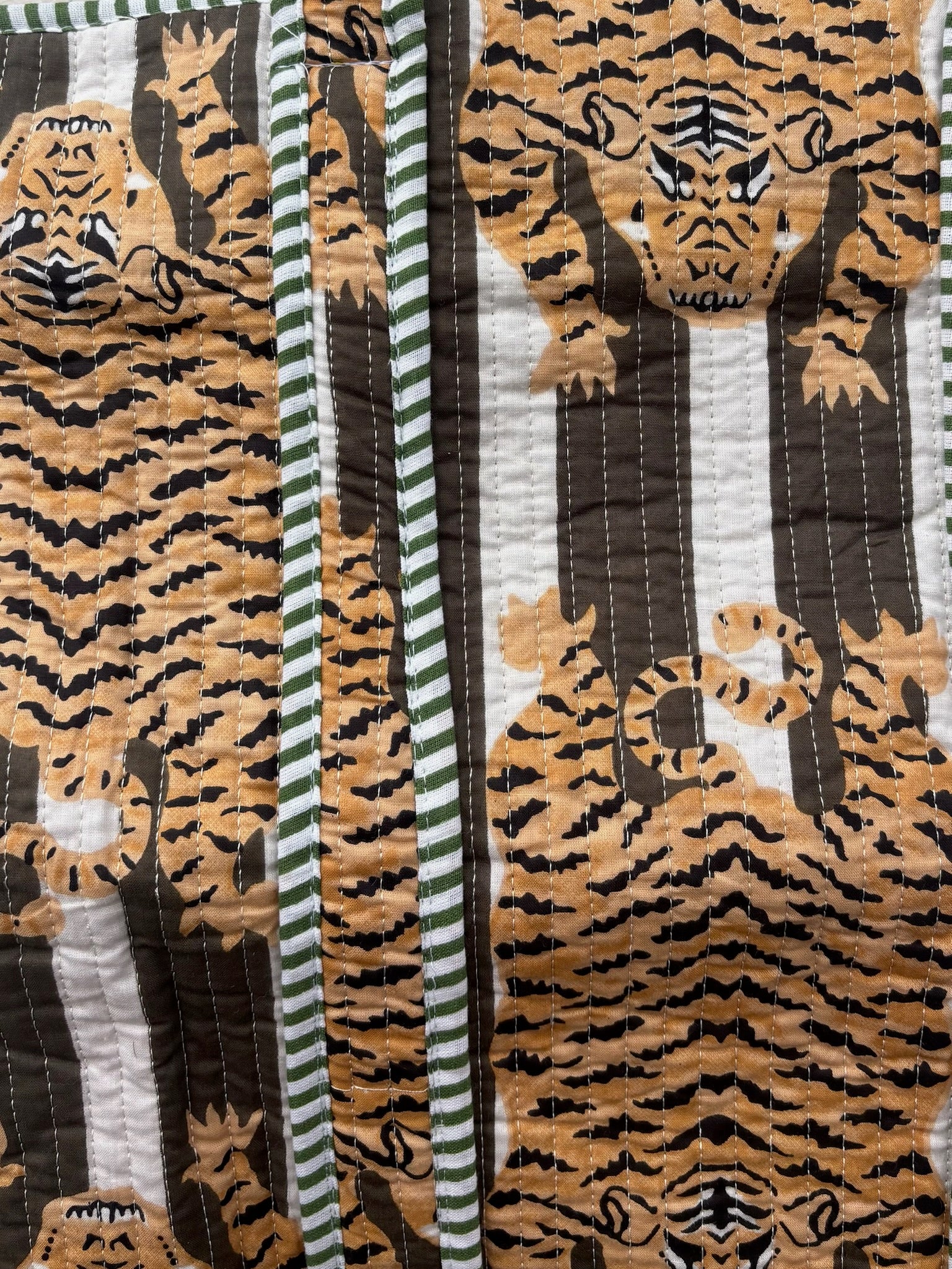 Boho Cotton Quilted Large Tote Bag | Tiger Stripes Olive