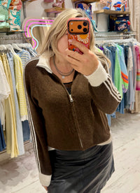 Knit Zip Up Track Top | Chocolate