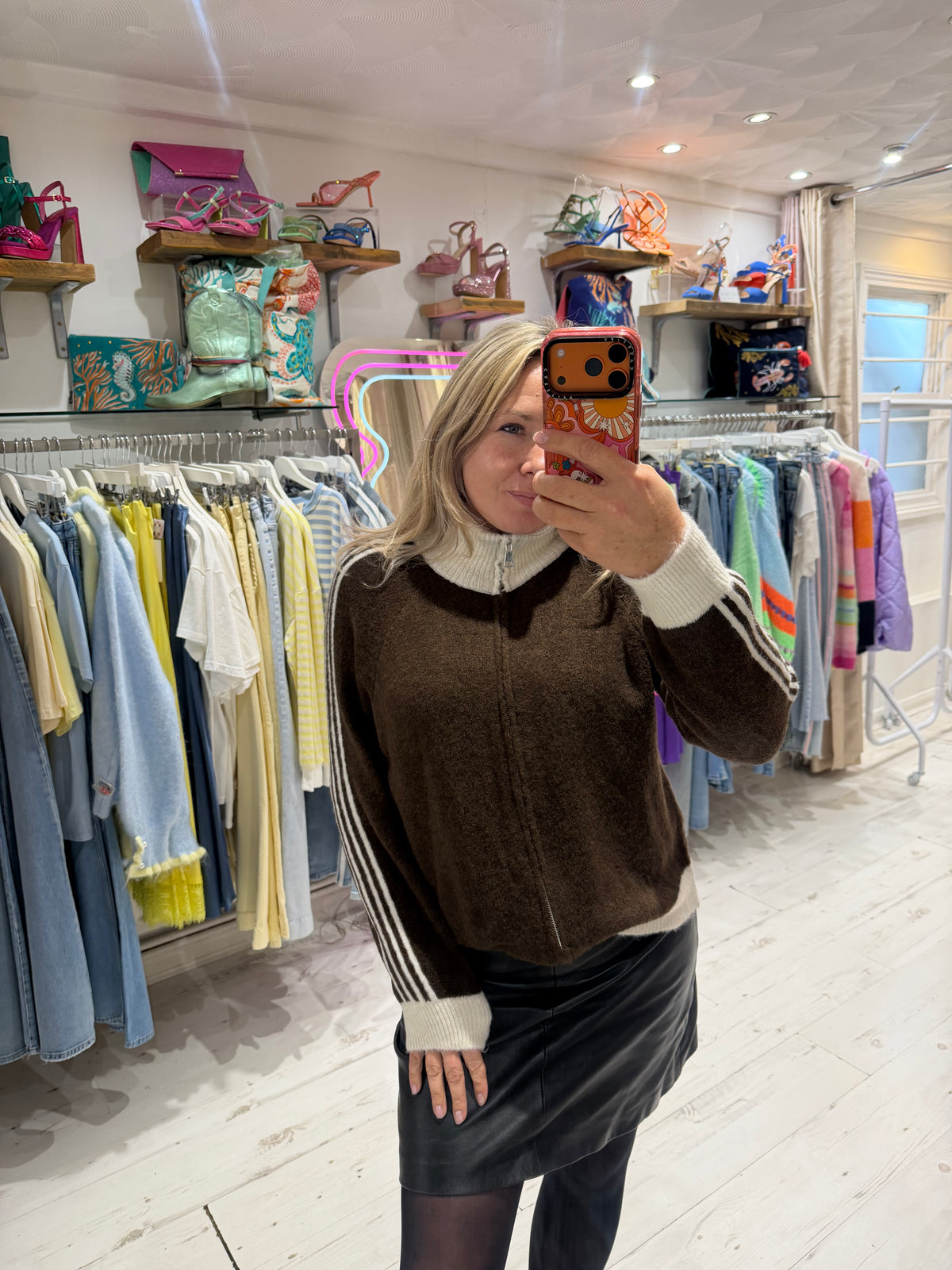 Knit Zip Up Track Top | Chocolate