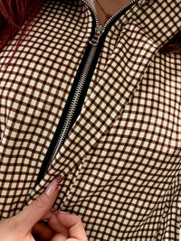 Checked Funnel Neck Lightweight Jacket | Chocolate
