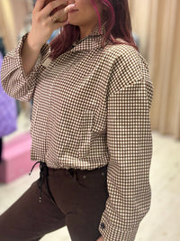 Checked Funnel Neck Lightweight Jacket | Chocolate