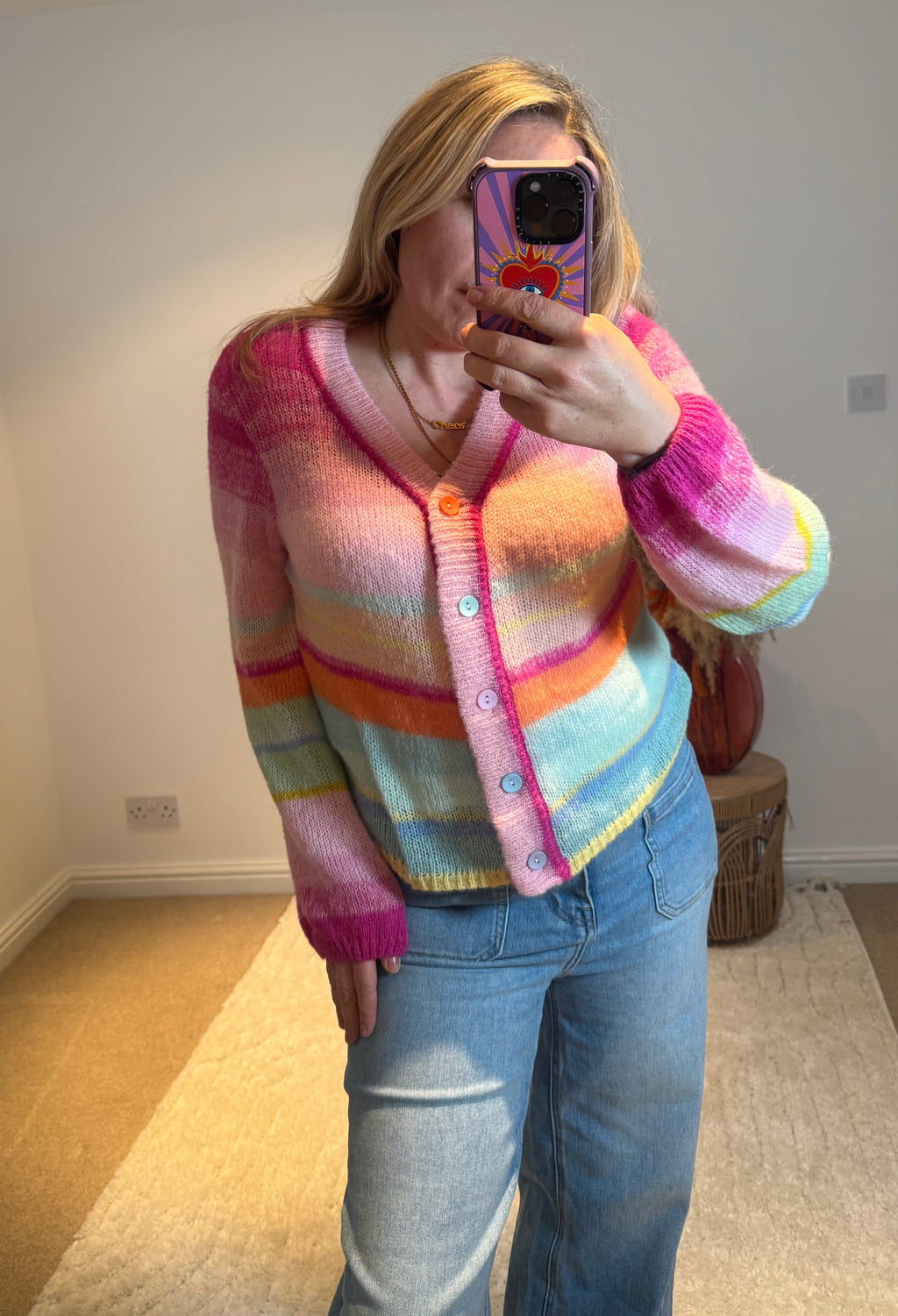 Rainbow Stripe Lightweight Knit Cardigan | Multi