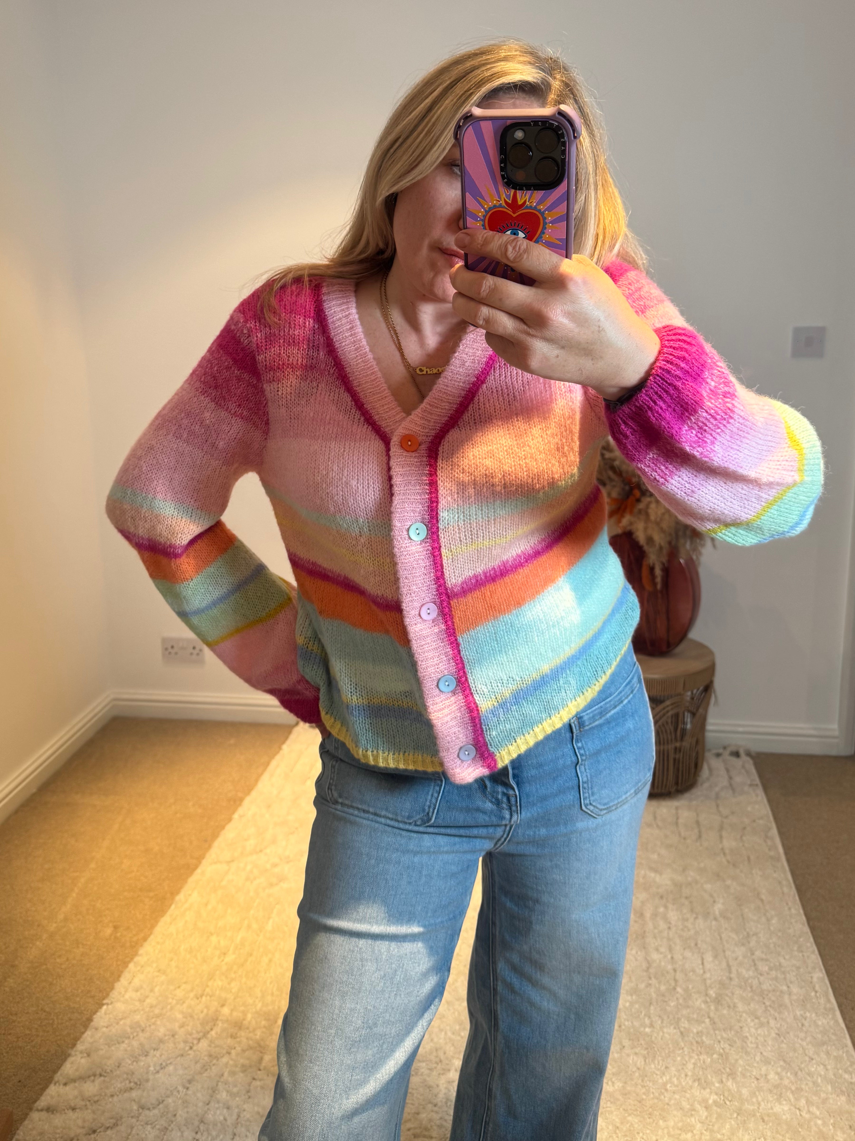 Rainbow Stripe Lightweight Knit Cardigan | Multi