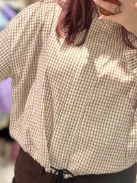 Checked Funnel Neck Lightweight Jacket | Beige