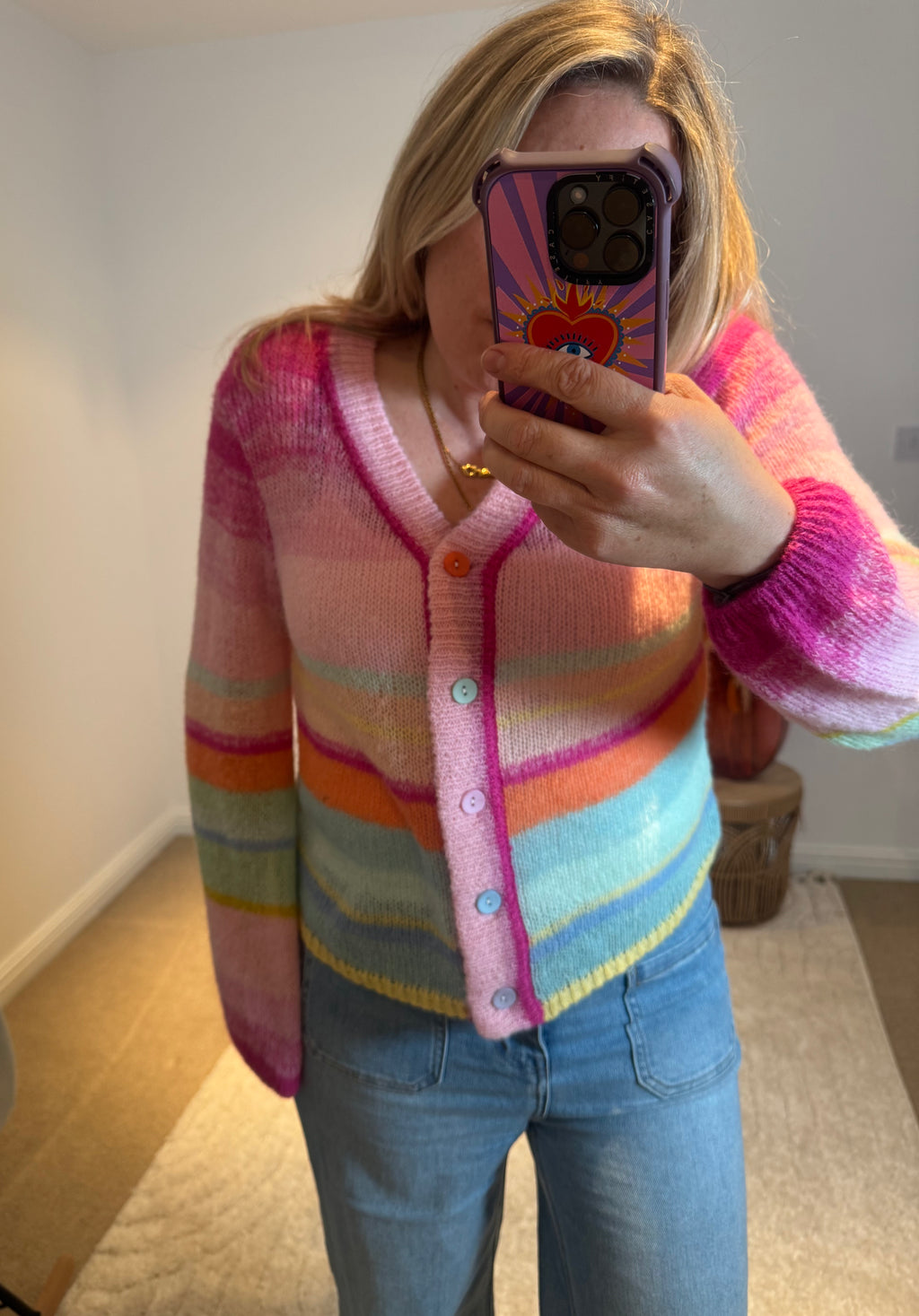 Rainbow Stripe Lightweight Knit Cardigan | Multi