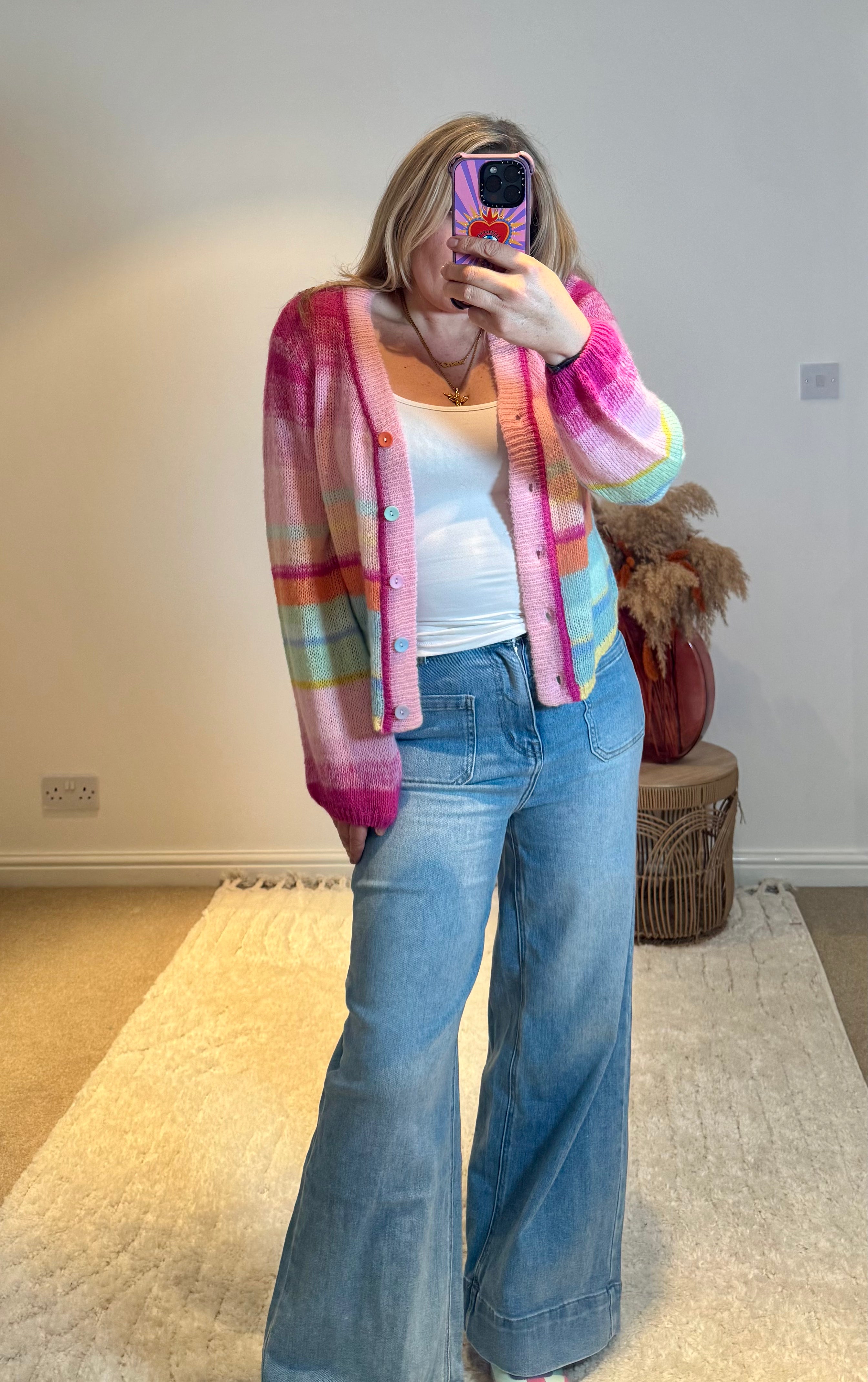 Rainbow Stripe Lightweight Knit Cardigan | Multi