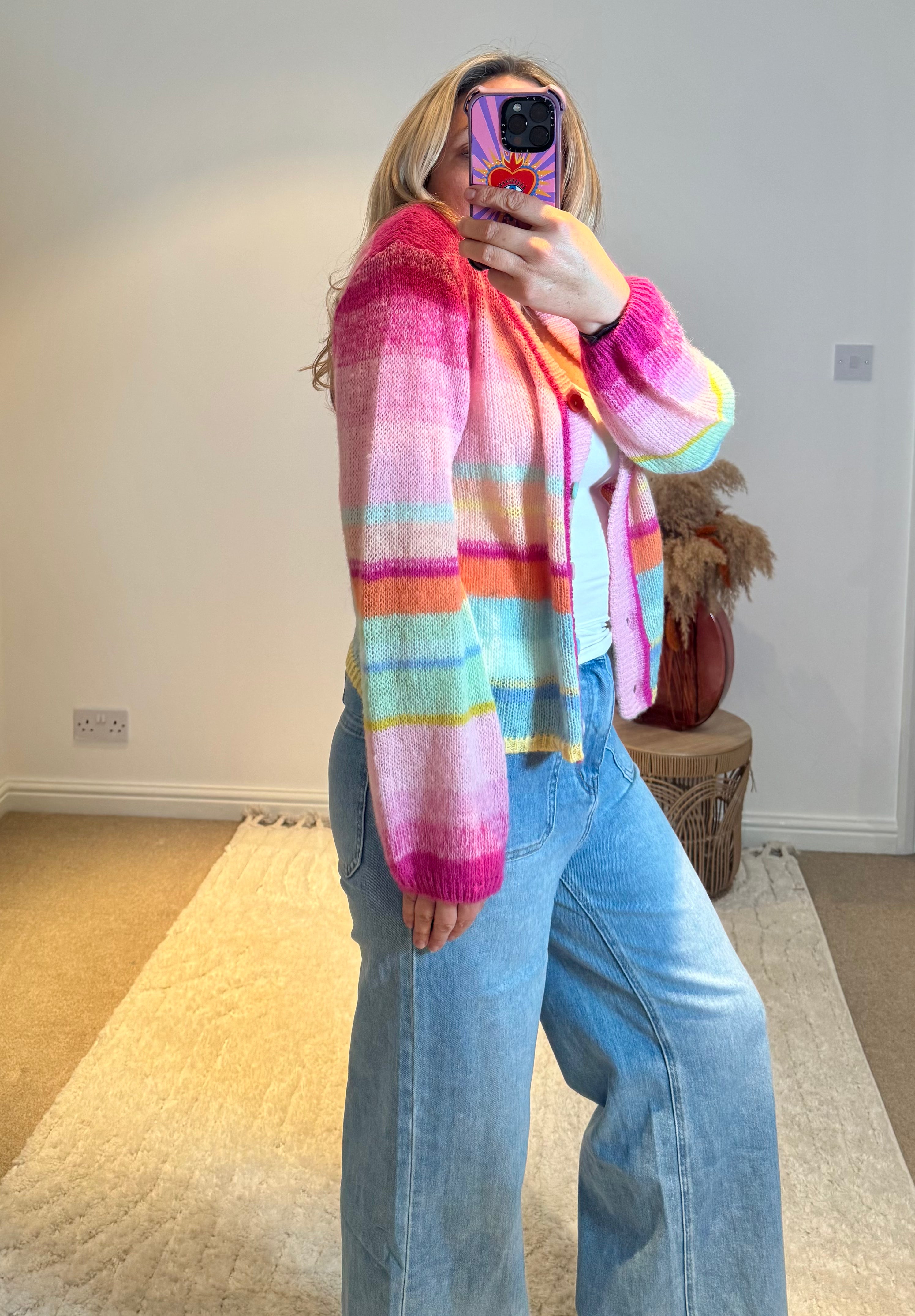 Rainbow Stripe Lightweight Knit Cardigan | Multi