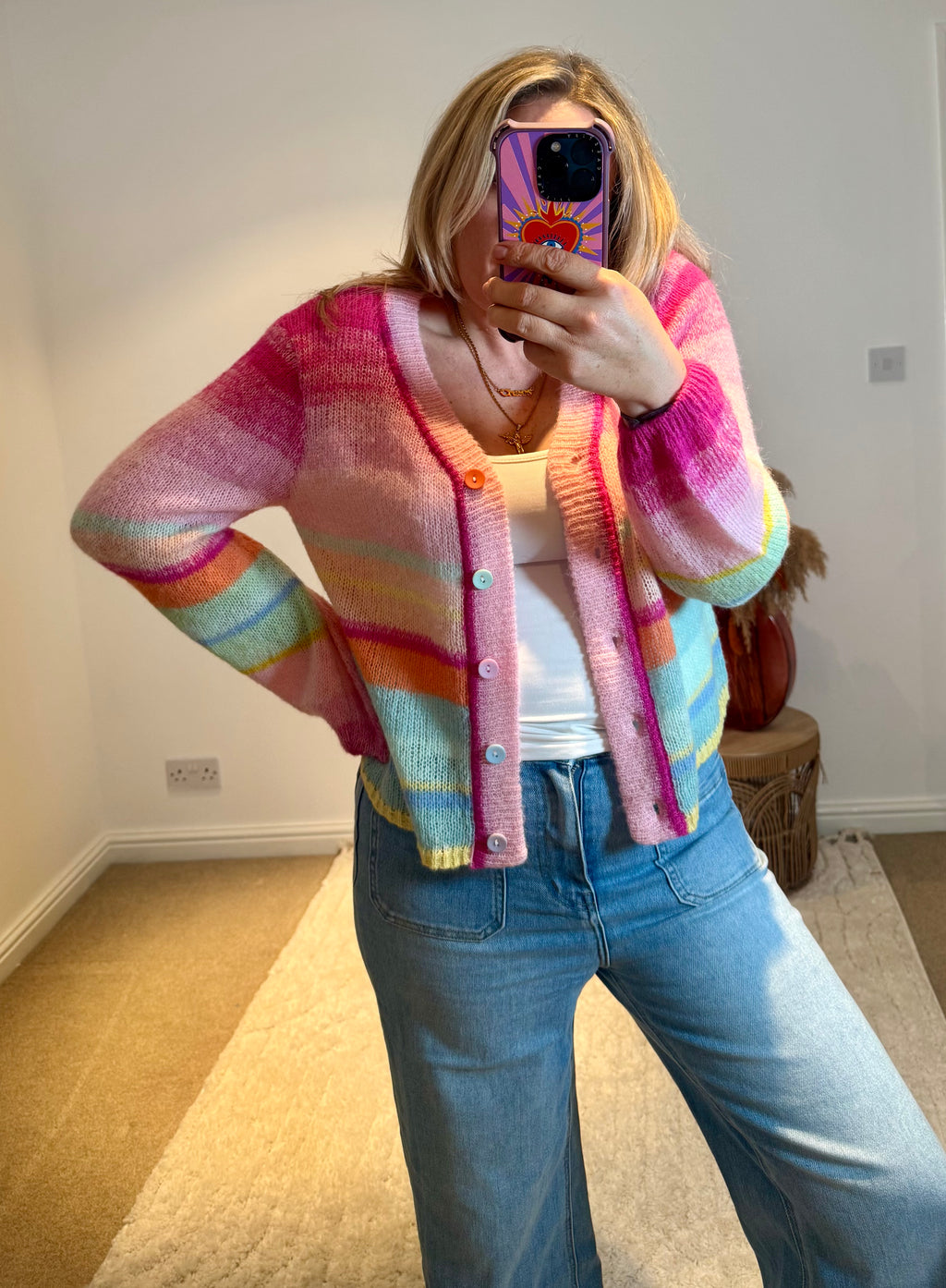 Rainbow Stripe Lightweight Knit Cardigan | Multi