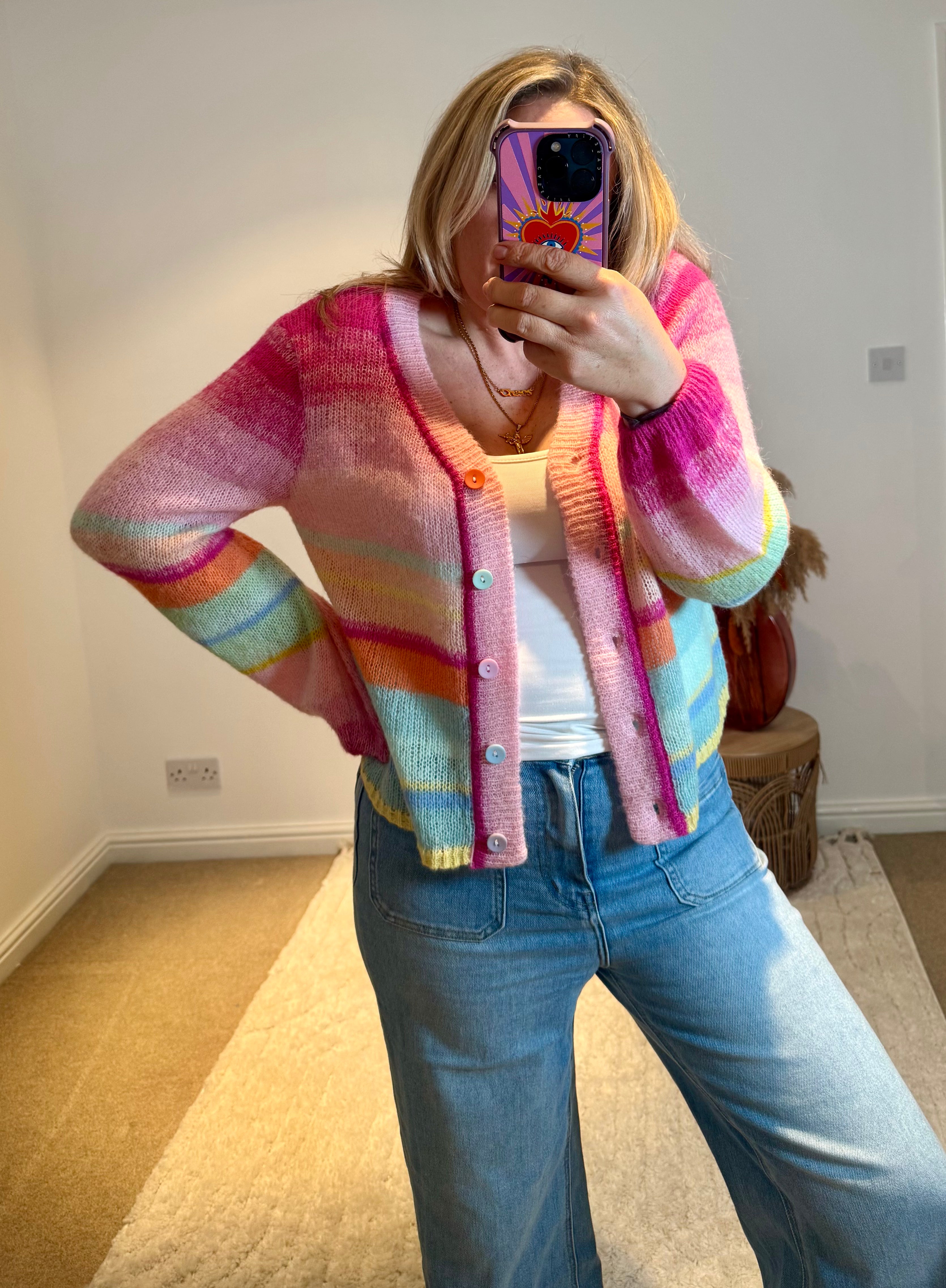 Rainbow Stripe Lightweight Knit Cardigan | Multi