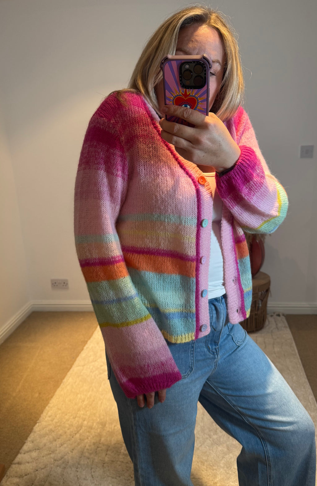 Rainbow Stripe Lightweight Knit Cardigan | Multi
