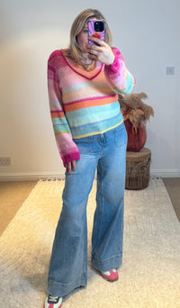 Rainbow Stripe Lightweight V-neck Jumper | Multi