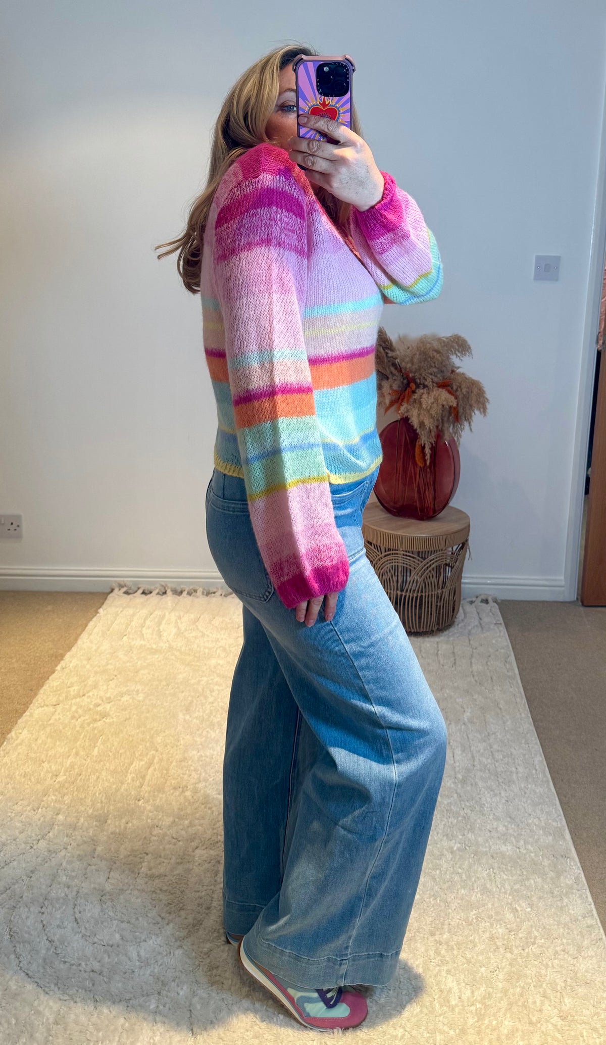 Rainbow Stripe Lightweight V-neck Jumper | Multi
