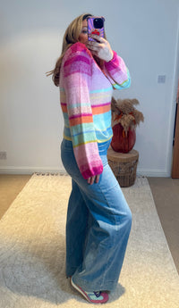 Rainbow Stripe Lightweight V-neck Jumper | Multi