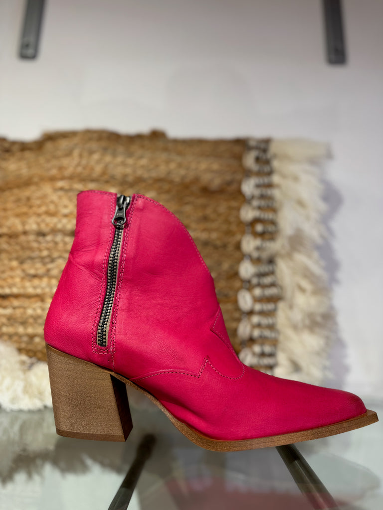 Nubuck Heeled Short Cowboy Boot 06106 Hot Pink Pink Flamingo Boutique Kent
