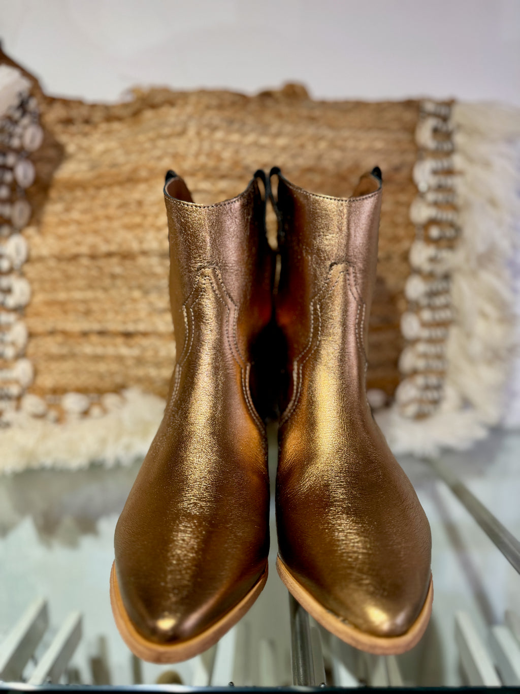 Metallic Leather Short Cowboy Boot | 05810 | Deep Gold