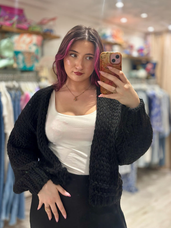 Premium Chunky Knit Cardigan | Black