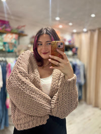 Premium Chunky Knit Cardigan | Taupe