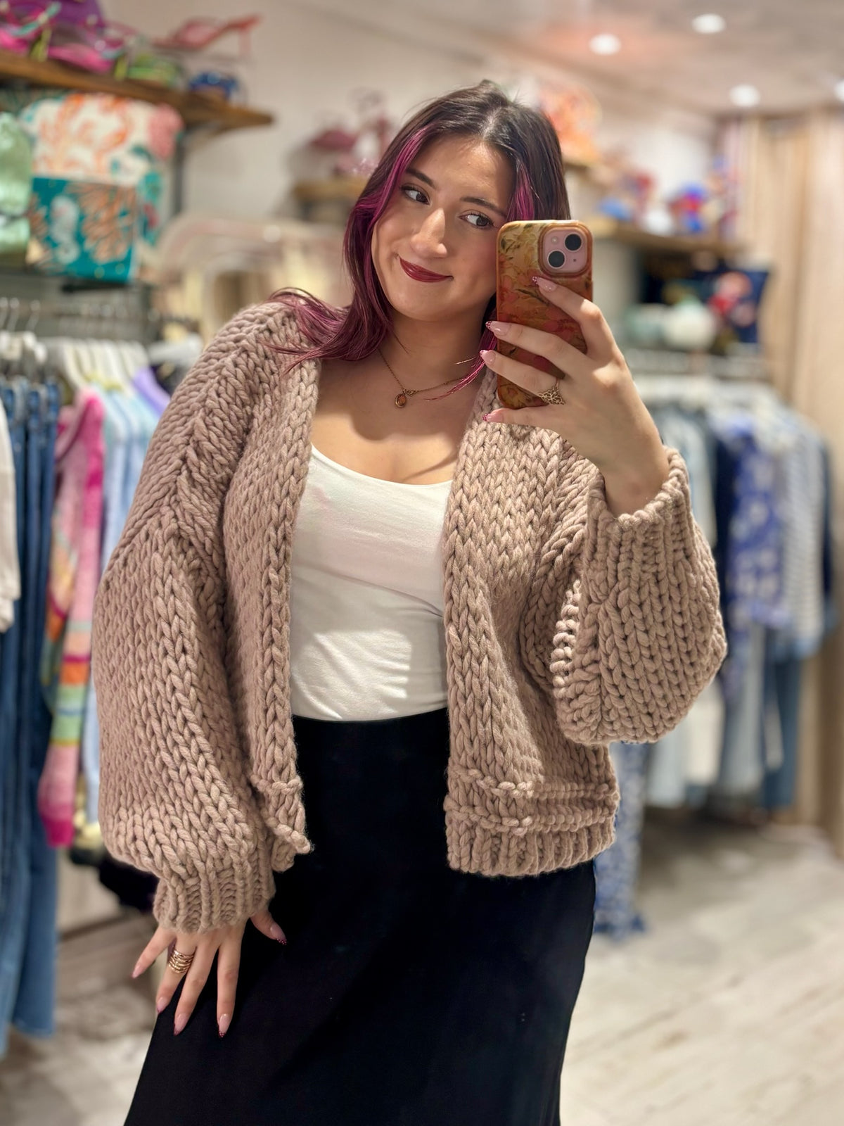 Premium Chunky Knit Cardigan | Taupe