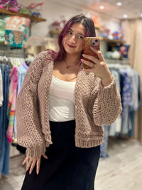 Premium Chunky Knit Cardigan | Taupe