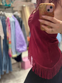 Fringed Asymmetric Hem Camisole | Wine