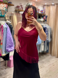 Fringed Asymmetric Hem Camisole | Wine